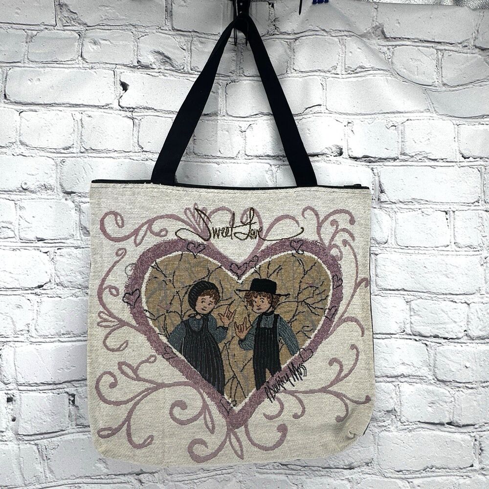 P Buckley Moss Sweet Love Tapestry Tote Bag Amish Primitive Heart Art 16.5"x16"